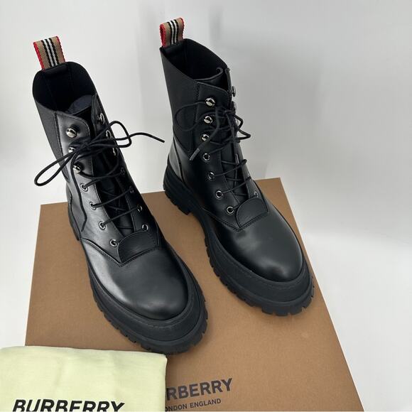 Burberry Springton Platform Ankle Boots Black Size 38.5 NEW - Picture 1 of 9